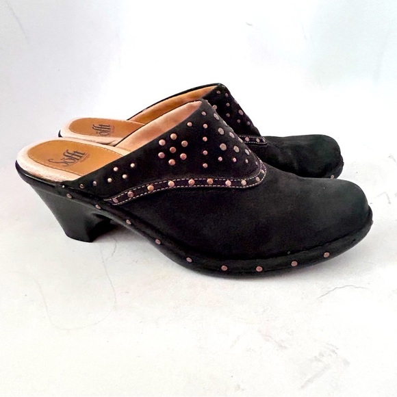 SOFFT Womens Langston Suede Leather Studded Clog Mule Slide Black Size 8.5 - Picture 1 of 10